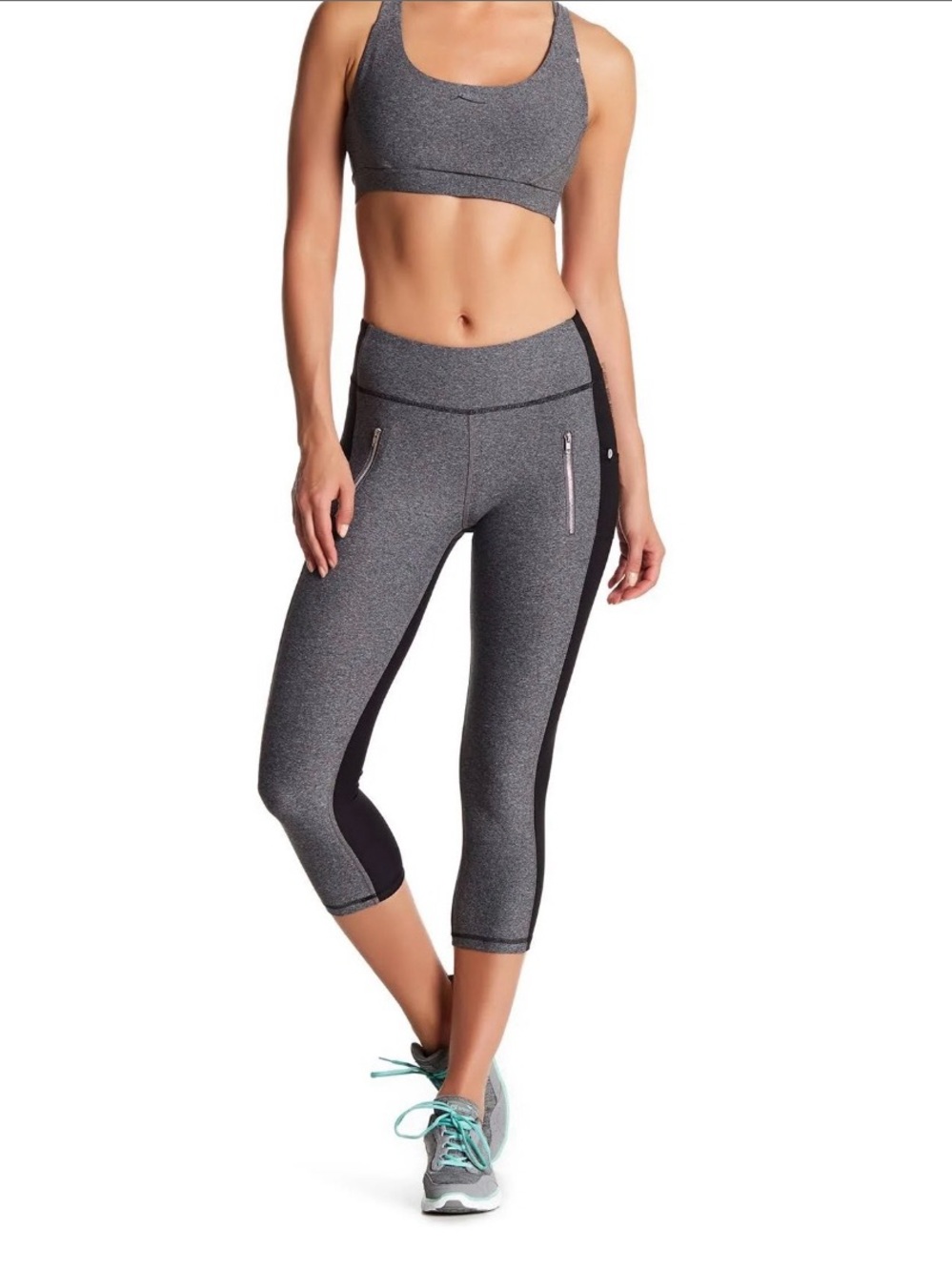 X By Gottex Dark Gray & Black High Rise Capri Yoga Pants Size Small